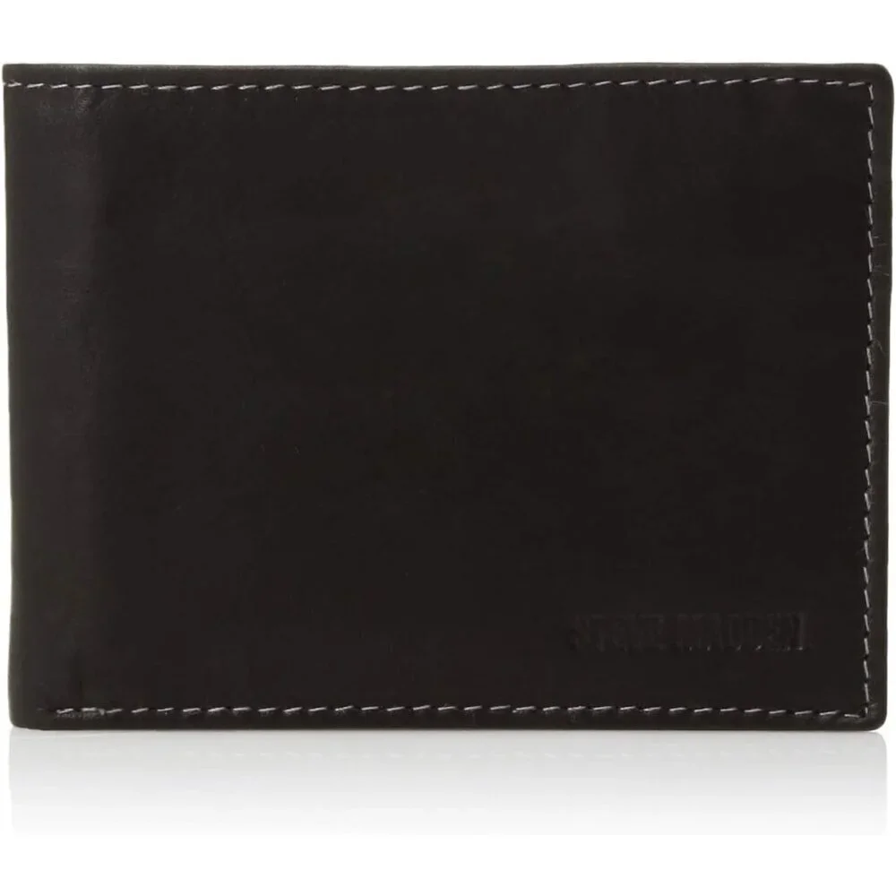 Men's Black Attached Flip Pockets Genuine Leather Wallet Card Extra Capacity